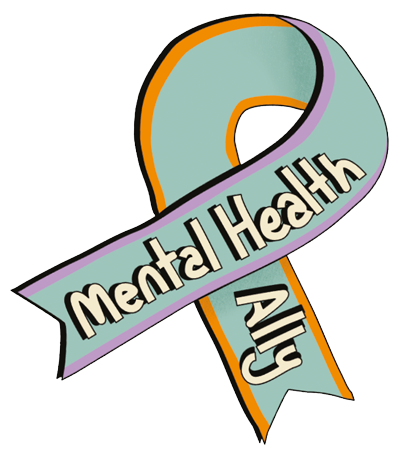 The words "Mental Health Ally" written on a ribbon